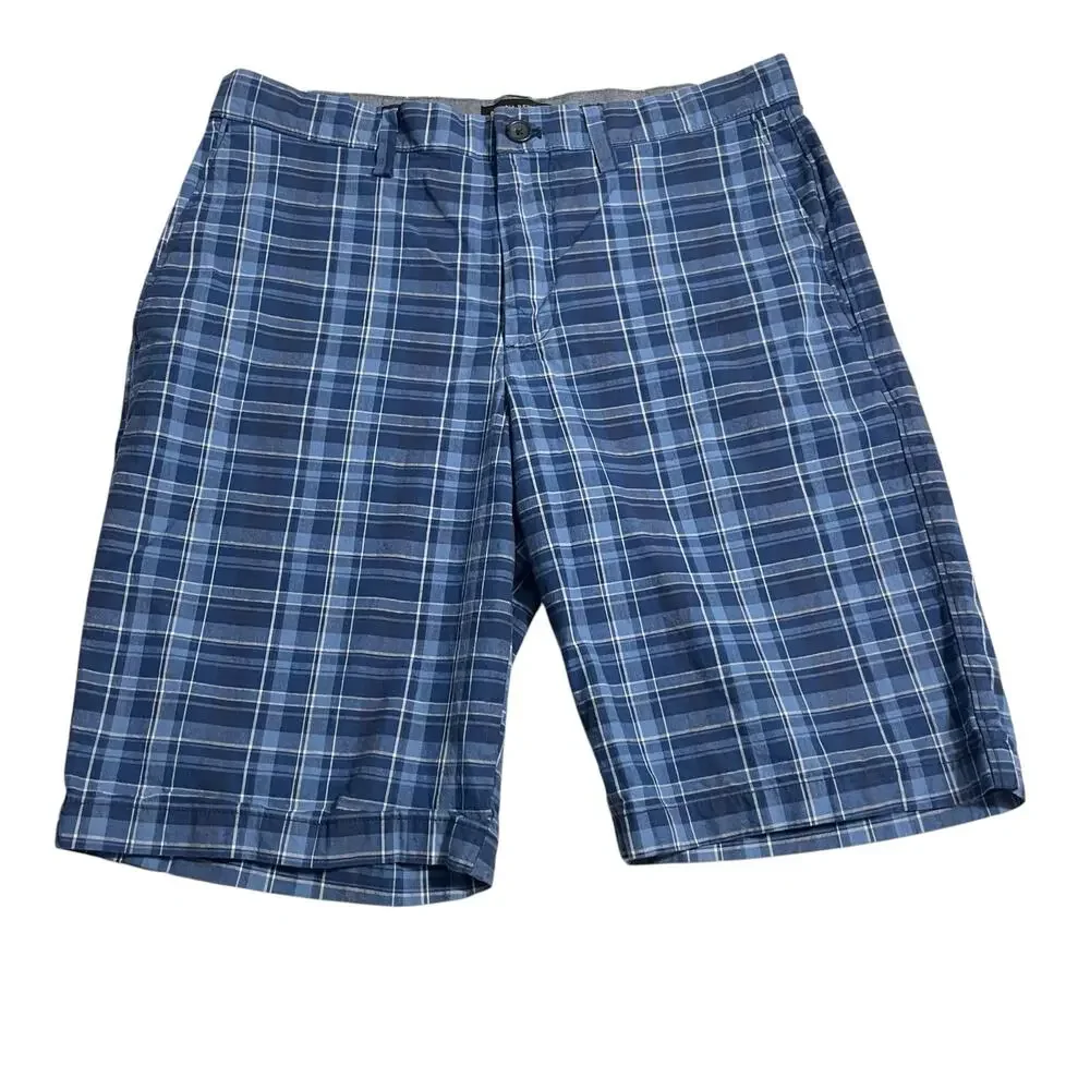 Banana Republic Mens Shorts Size 32 Blue Plaid Emerson Short Bermuda Zip Fly